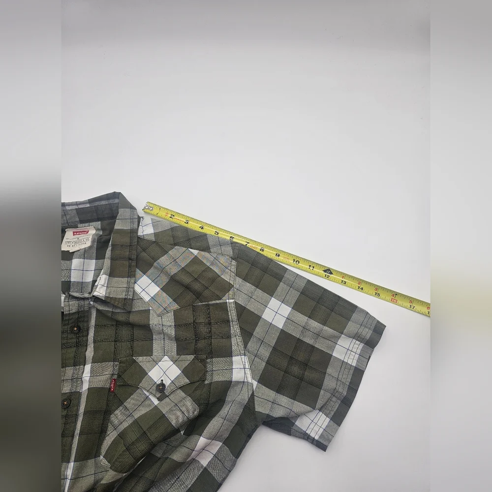 LEVI'S plaid cotton blend short sleeve button front‎ shirt men's Grn and Wht XL